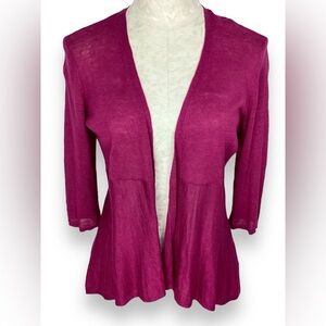 Eileen Fisher Magenta Pink Linen silk Blend Open Cardigan
